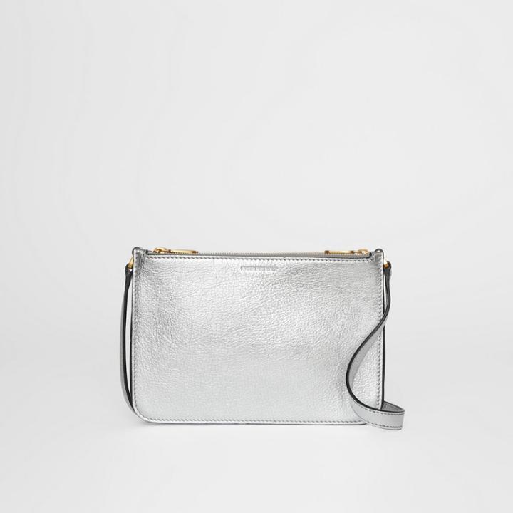 Burberry Burberry Triple Zip Metallic Leather Crossbody Bag, Grey