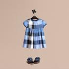 Burberry Burberry Cap-sleeved Check Cotton Voile Dress, Size: 9m, Blue