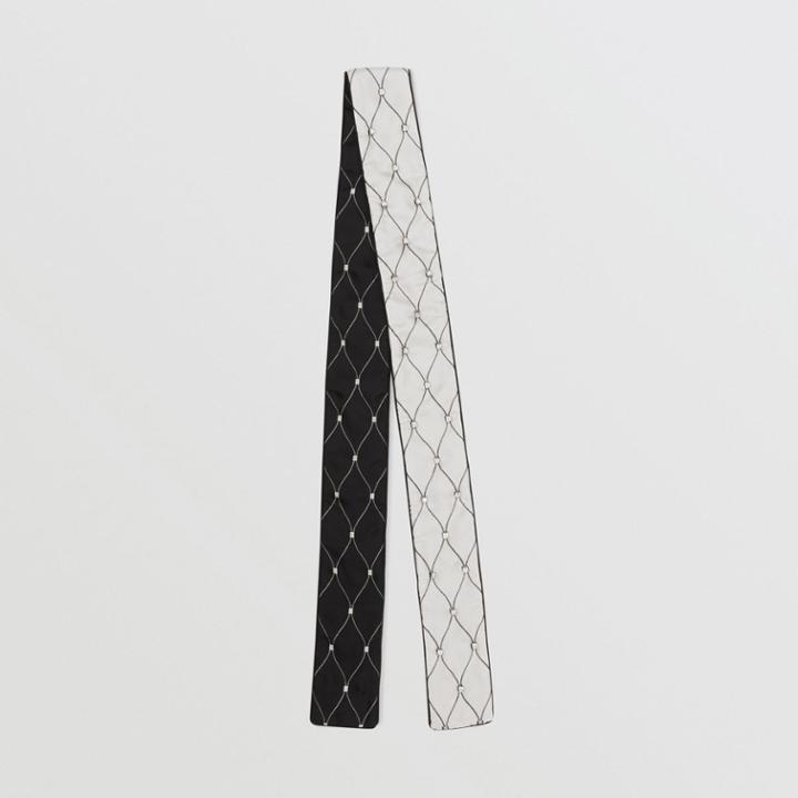Burberry Burberry Embellished Net Print Silk Twill Skinny Scarf, Black