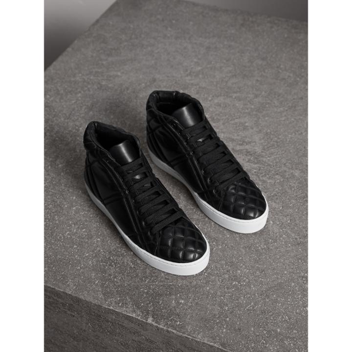 Burberry Burberry Check-quilted Leather High-top Trainers, Size: 38, Black