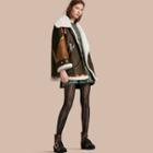 Burberry Shearling Aviator Jacket With Snakeskin Panels