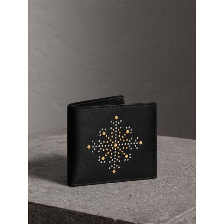 Burberry Burberry Riveted Leather International Bifold Wallet, Black