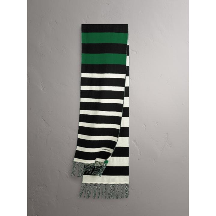Burberry Burberry Colour-block Striped Wool Cashmere Scarf, Green