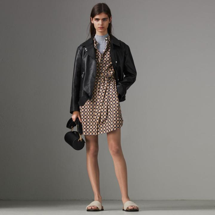Burberry Burberry Tiled Archive Print Cotton Shirt Dress, Size: 00, Blue