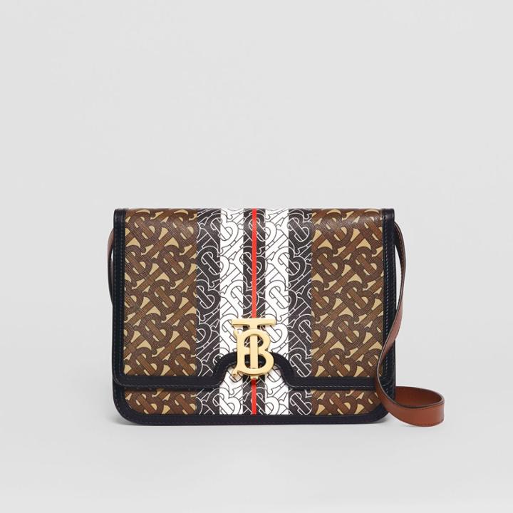 Burberry Burberry Medium Monogram Stripe E-canvas Tb Bag, Brown