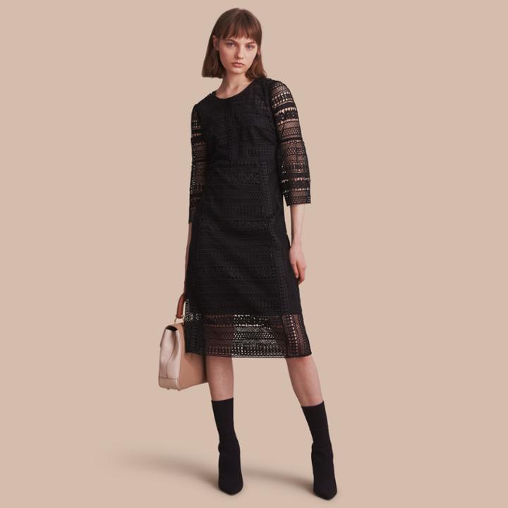 Burberry Burberry Puff-sleeve Macram Lace Dress, Size: 04, Black