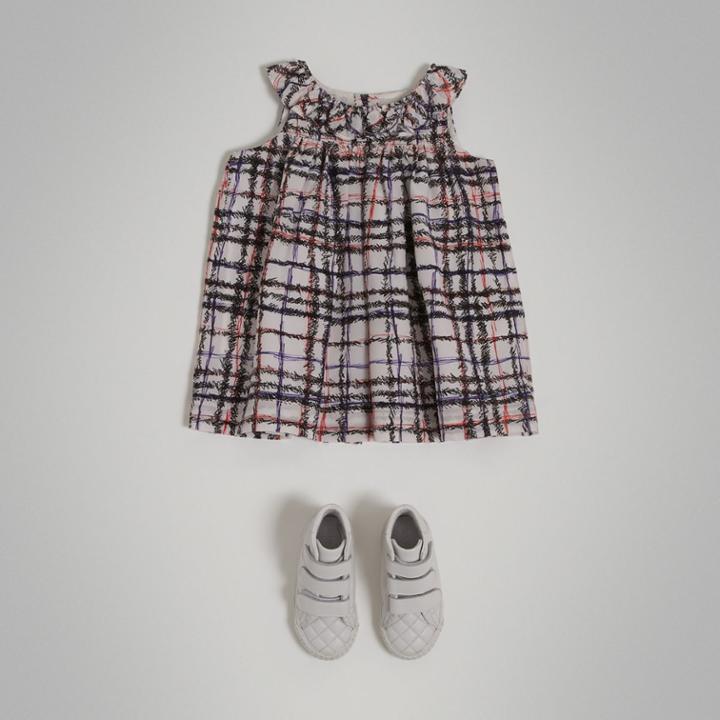 Burberry Burberry Gathered Scribble Check Print Silk Dress, Size: 3y