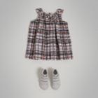 Burberry Burberry Gathered Scribble Check Print Silk Dress, Size: 3y