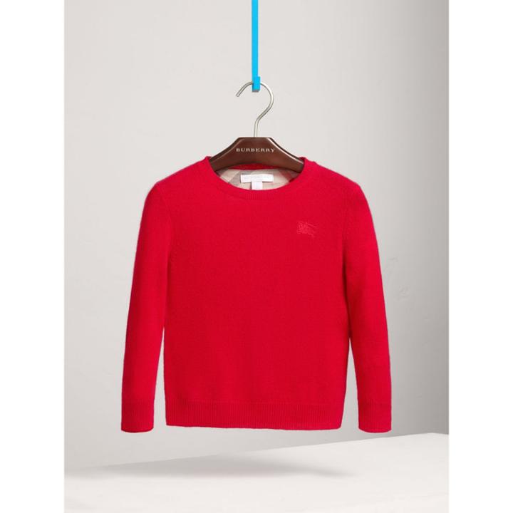 Burberry Burberry Check Elbow Patch Cashmere Sweater, Size: 10y, Red