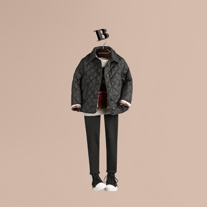 Burberry Burberry Check Lined Diamond Quilted Jacket, Size: 14y, Black