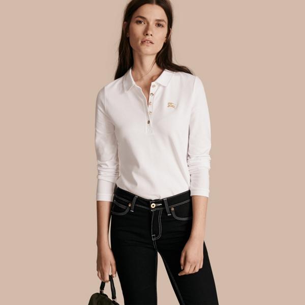 Burberry Long-sleeved Stretch Cotton Piqu Polo Shirt