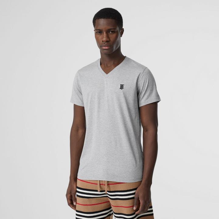 Burberry Burberry Monogram Motif Cotton V-neck T-shirt, Size: L, Grey