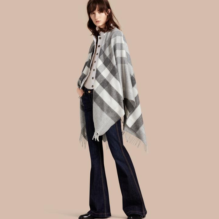 Burberry Burberry Check Cashmere And Wool Poncho, Grey
