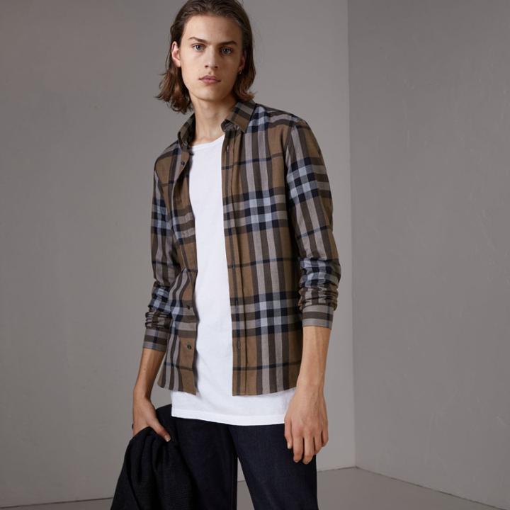 Burberry Burberry Check Cotton Cashmere Flannel Shirt, Size: Xxxl, Brown
