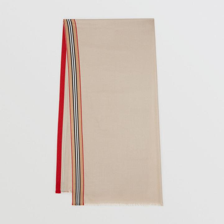 Burberry Burberry Icon Stripe Cashmere Silk Scarf, Beige