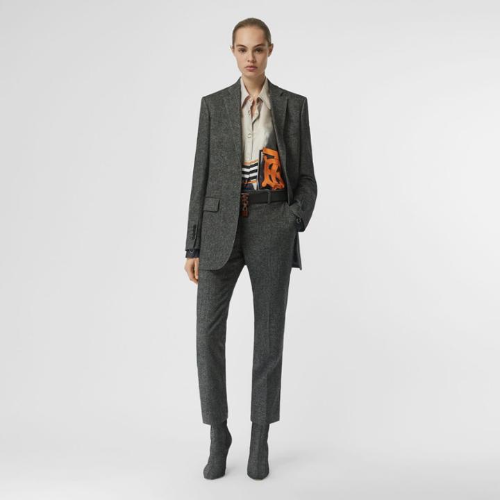 Burberry Burberry Wool Cashmere Tweed Tailored Jacket, Size: 00, Black