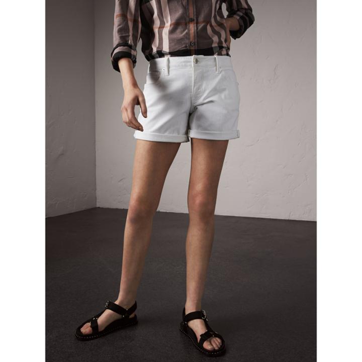 Burberry Burberry Low-rise Power-stretch Denim Shorts, Size: 27, White