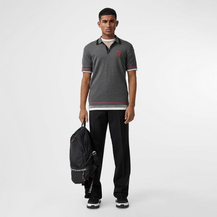 Burberry Burberry Monogram Motif Tipped Cotton Jersey Polo Shirt, Grey