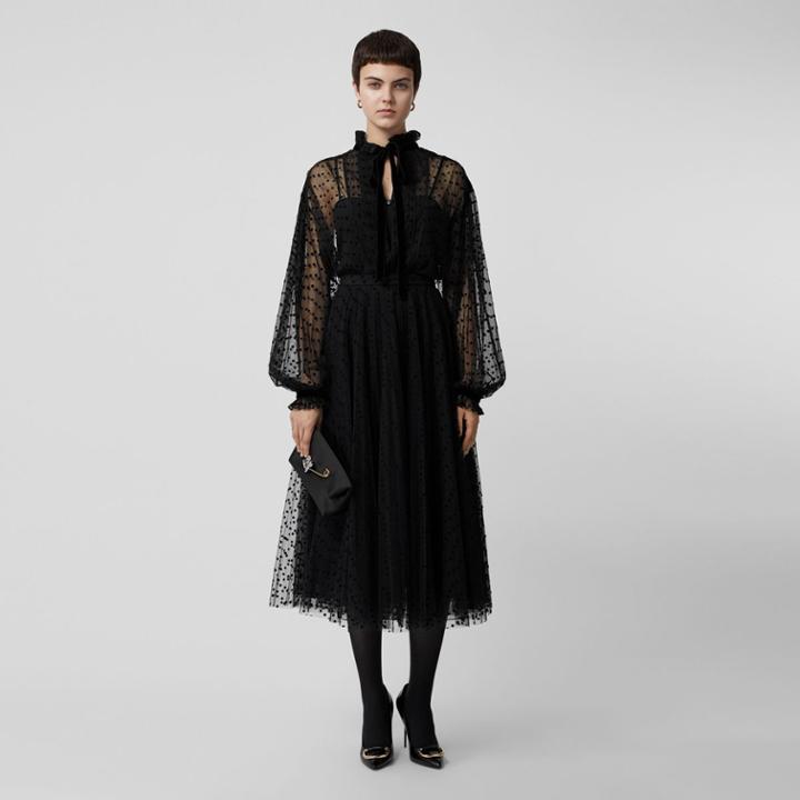 Burberry Burberry Polka-dot Flock Tulle Skirt, Size: 14, Black