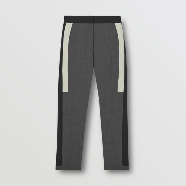 Burberry Burberry Contrast Stripe Stretch Wool Tailored Trousers, Size: 04, Grey