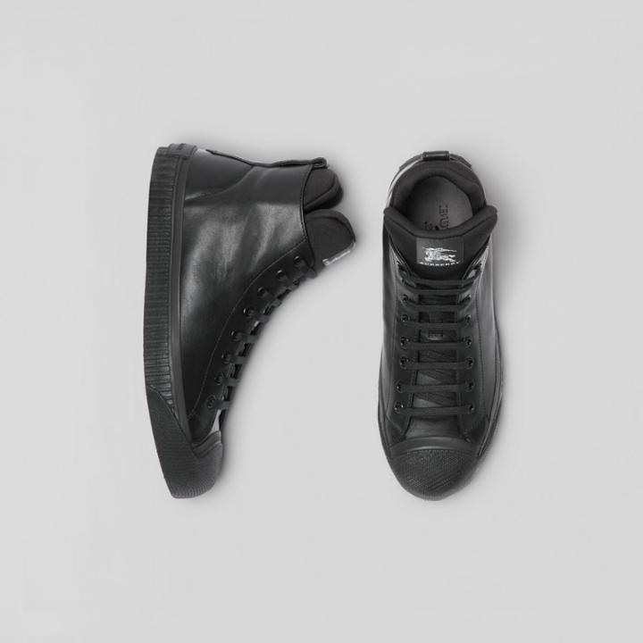 Burberry Burberry Leather And Neoprene High-top Sneakers, Size: 39, Black