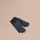 Burberry Burberry Wool Cashmere Ribbed Trim Suede Gloves, Size: 8.5, Blue