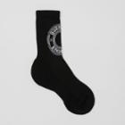 Burberry Burberry Logo Graphic Intarsia Technical Stretch Cotton Socks, Size: M, Black