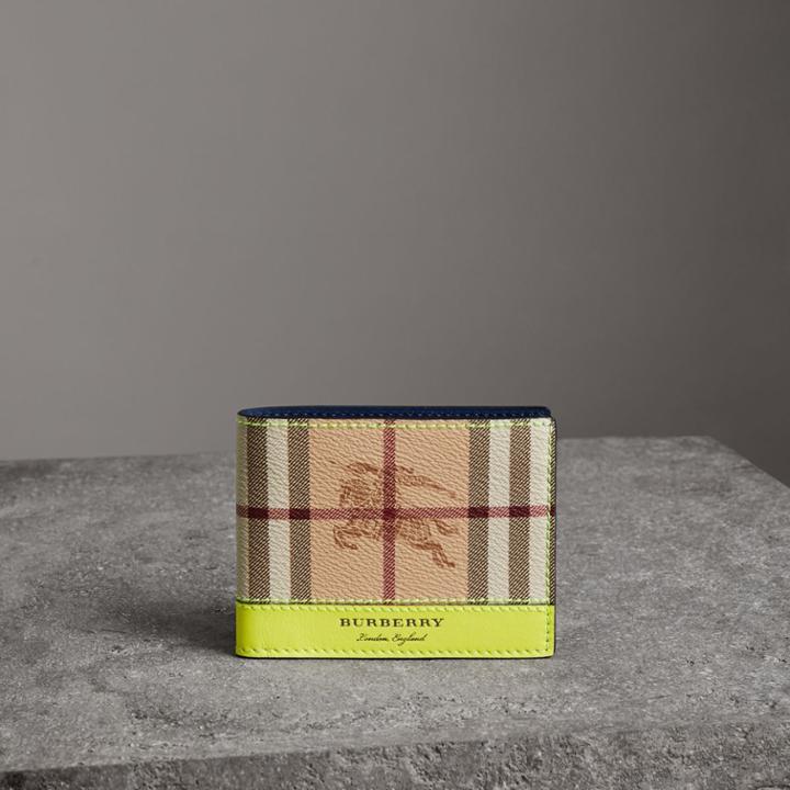 Burberry Burberry Haymarket Check And Leather Bifold Wallet, Yellow