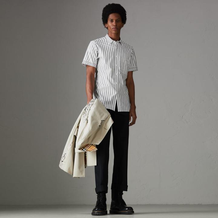 Burberry Burberry Short-sleeve Stripe And Spot Print Cotton Shirt, Black