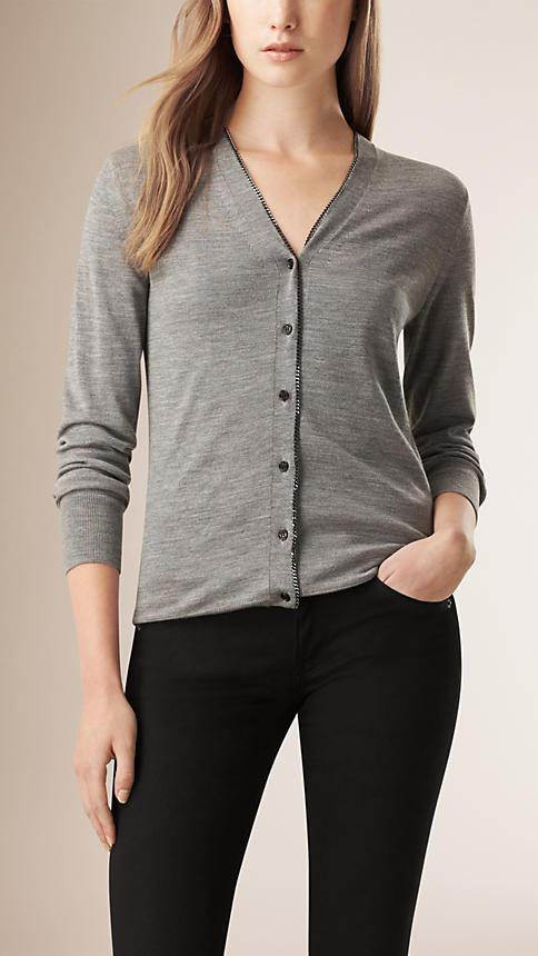 Burberry Chain Detail Merino Wool Cardigan