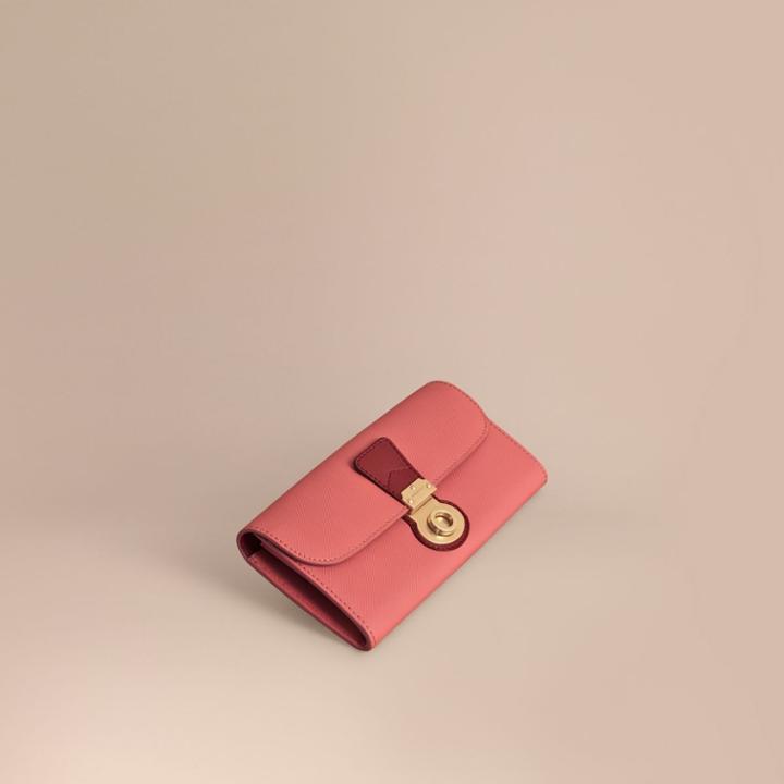 Burberry Burberry Two-tone Trench Leather Continental Wallet, Pink