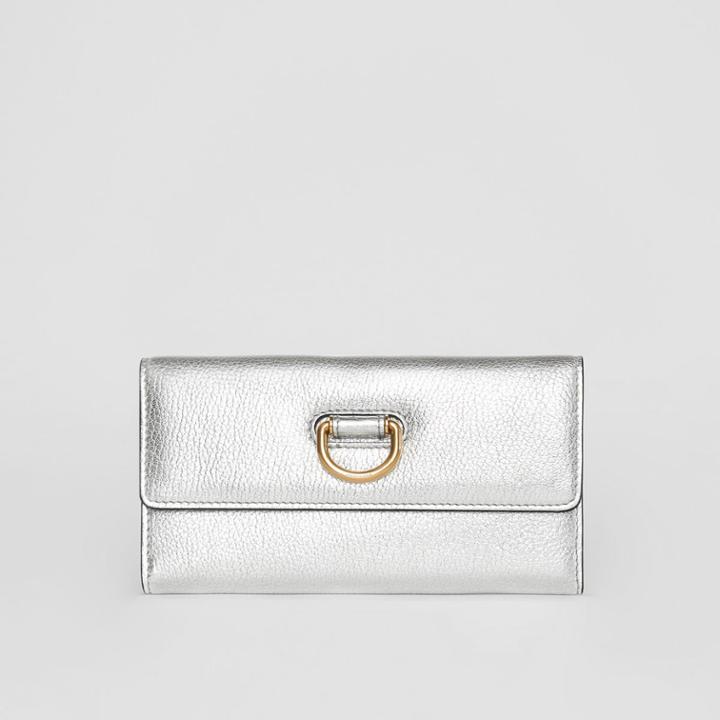 Burberry Burberry D-ring Metallic Leather Continental Wallet, Grey
