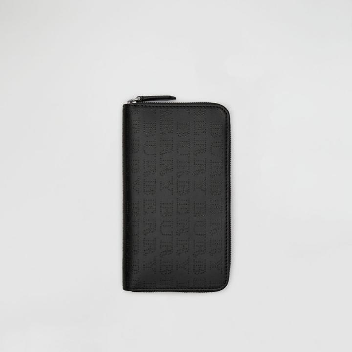 Burberry Burberry Perforated Logo Leather Ziparound Wallet, Black
