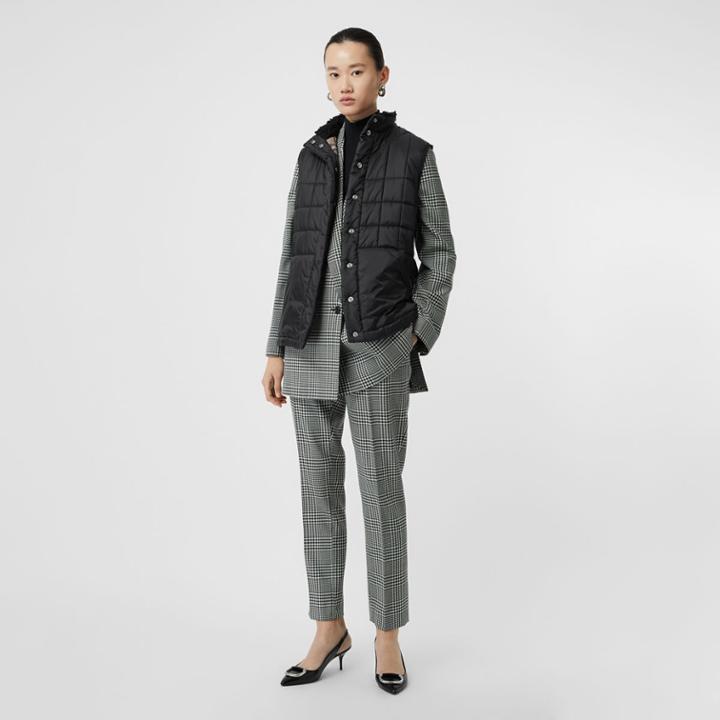 Burberry Burberry Faux Shearling Collar Lightweight Quilted Gilet, Size: M, Black