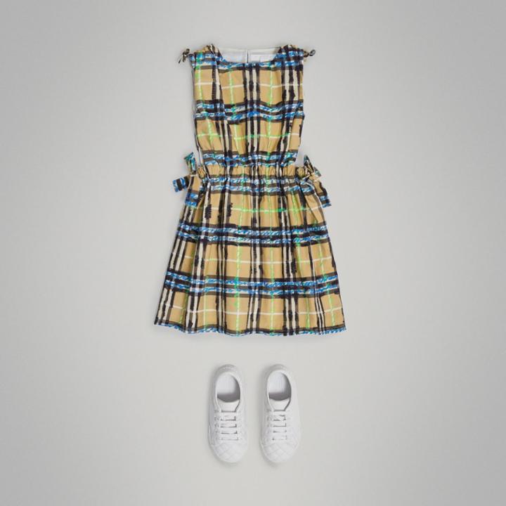 Burberry Burberry Tie-detail Scribble Check Cotton Dress, Size: 6y