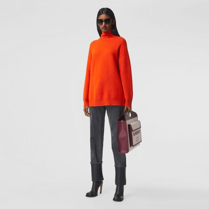 Burberry Burberry Monogram Motif Cashmere Blend Funnel Neck Sweater, Orange