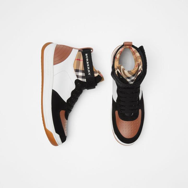 Burberry Burberry Leather And Suede High-top Sneakers, Size: 37, Brown