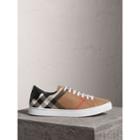 Burberry Burberry House Check And Leather Sneakers, Size: 43, Black