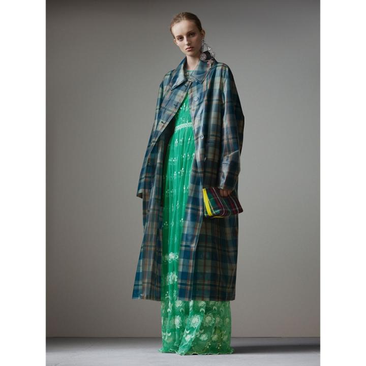 Burberry Burberry Tartan Soft-touch Plastic Oversized Car Coat, Size: 06, Orange