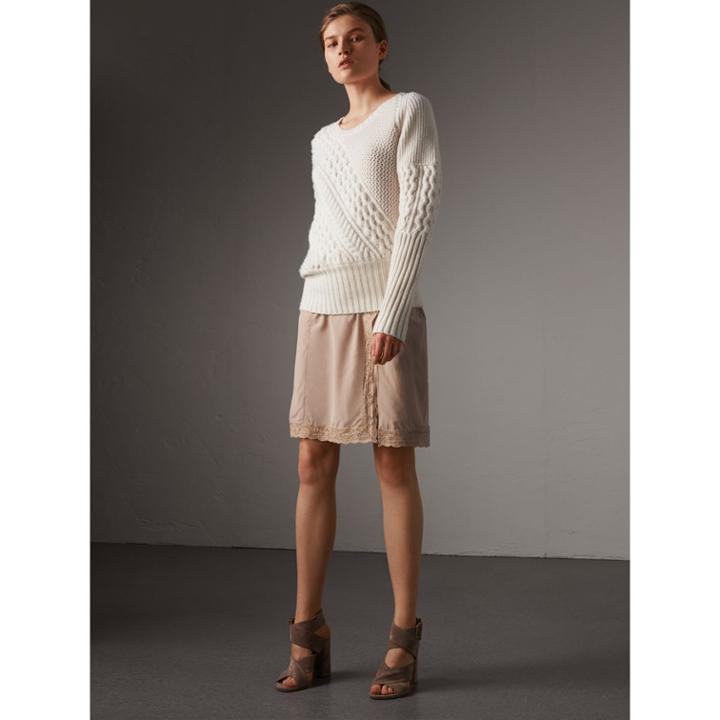 Burberry Burberry Lace Trim Silk Skirt, Size: 08, Purple