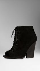 Burberry Burberry Suede Peep-toe Ankle Boots, Size: 40, Black