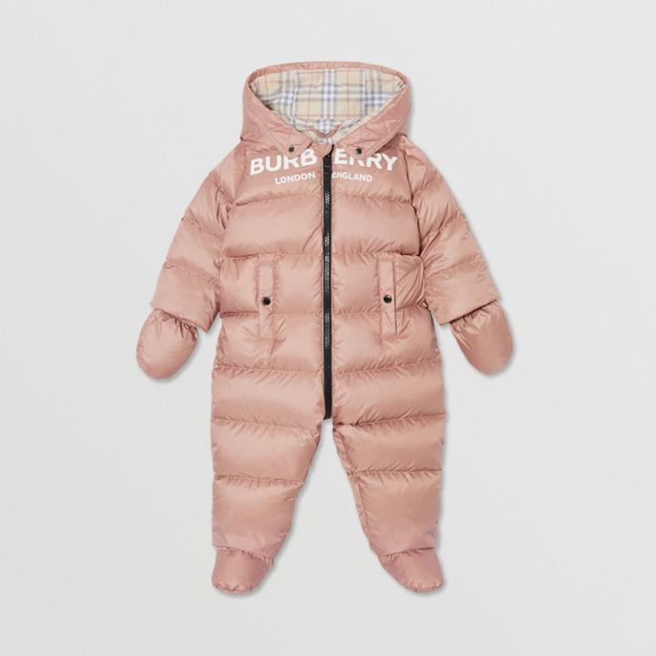 Burberry Burberry Childrens Logo Print Down-filled Puffer Suit, Size: 9m, Lavender Pink