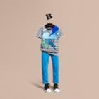 Burberry Burberry Striped Storm Cloud Print Cotton T-shirt, Size: 14y, Blue