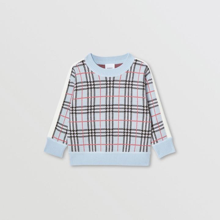Burberry Burberry Childrens Check Merino Wool Jacquard Sweater, Size: 14y, Blue