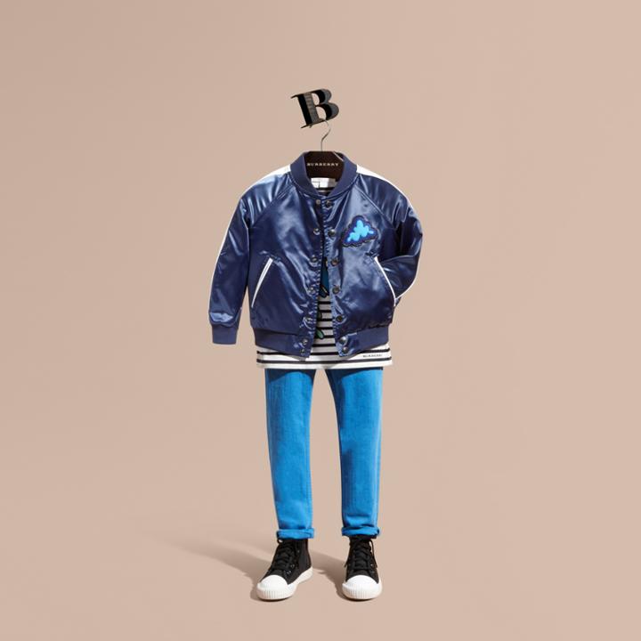 Burberry Burberry Weather Appliqu Satin Bomber Jacket, Size: 10y, Blue