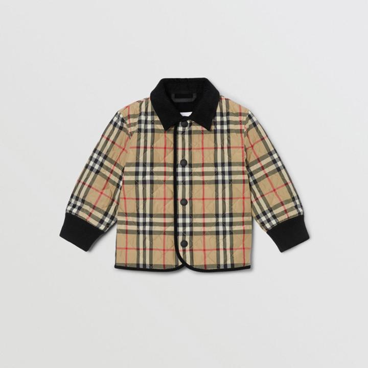 Burberry Burberry Childrens Corduroy Trim Vintage Check Diamond Quilted Jacket, Size: 2y, Beige