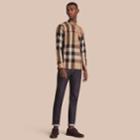 Burberry Burberry Button-down Collar Check Stretch Cotton Blend Shirt, Size: M, Brown