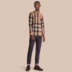 Burberry Burberry Button-down Collar Check Stretch Cotton Blend Shirt, Size: M, Brown