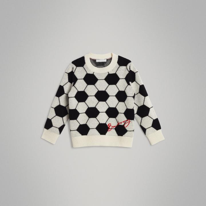 Burberry Burberry Football Intarsia Cashmere Wool Cotton Sweater, Size: 6y, Black