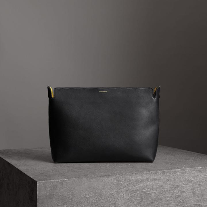 Burberry Burberry Large Tri-tone Leather Clutch, Black